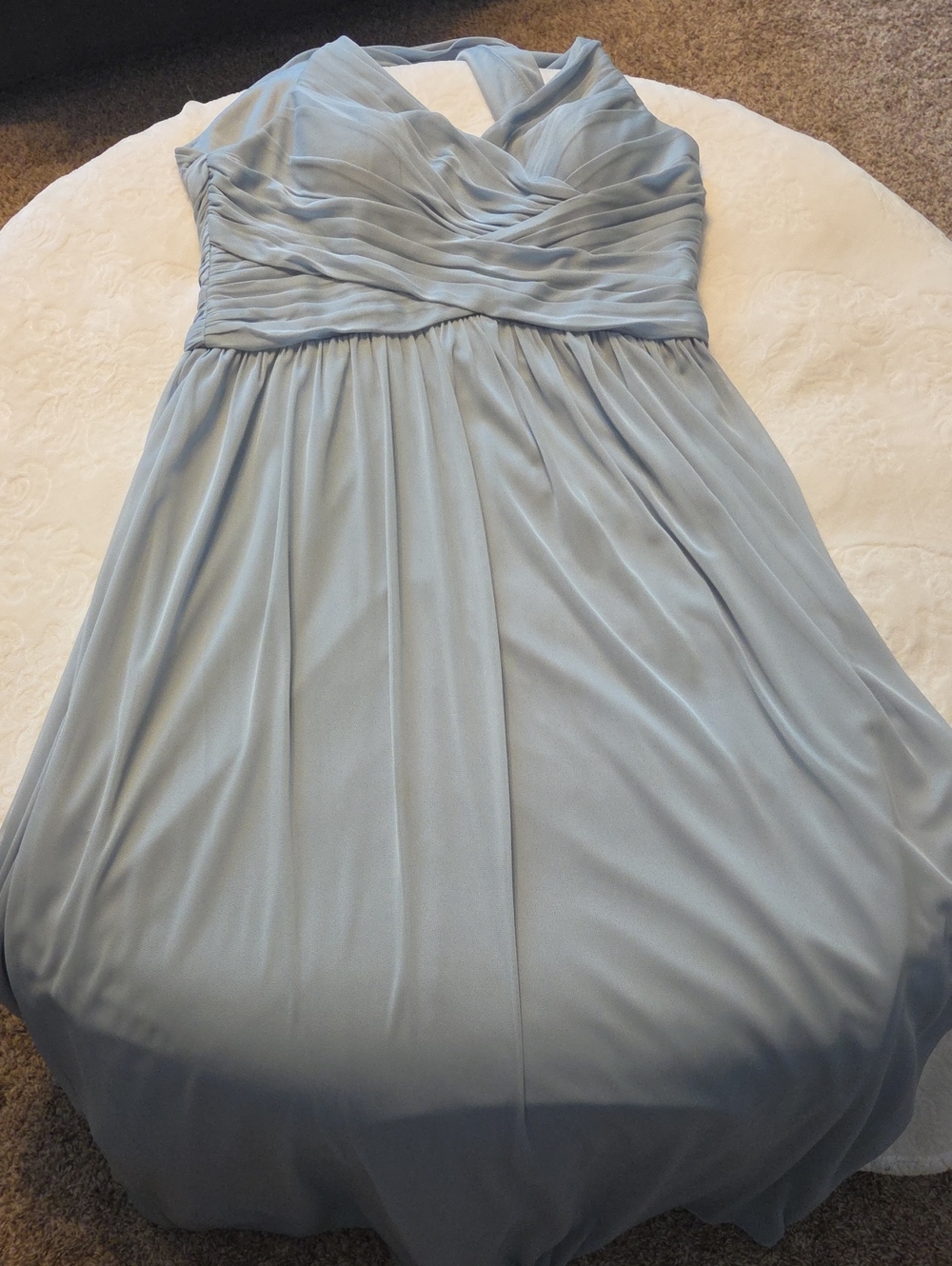 David's Bridal Dusty Blue Chiffon V-Neck Bridesmaid Dress